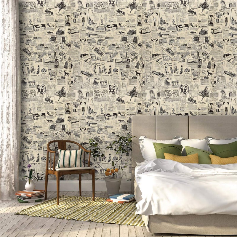WENMER Newspaper Contact Paper - 17.71â€ x 118â€ Vintage Peel and Stick Self Adhesive Wallpaper Removable Wall Paper Roll for Furniture, Shelf, Drawer Liner - Image 2